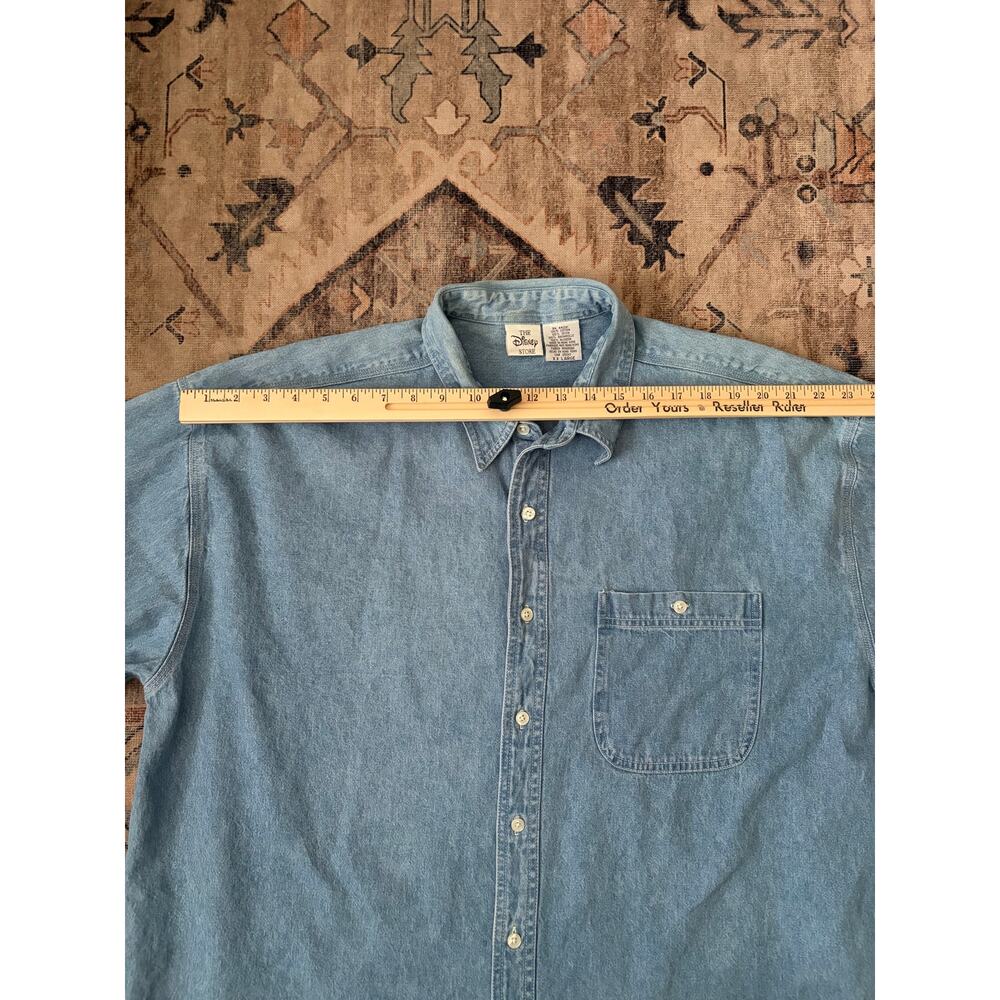 Vintage 90s Disney Store Denim Shirt XXL Mickey Minnie Goofy Donald Pluto - Picture 6 of 9